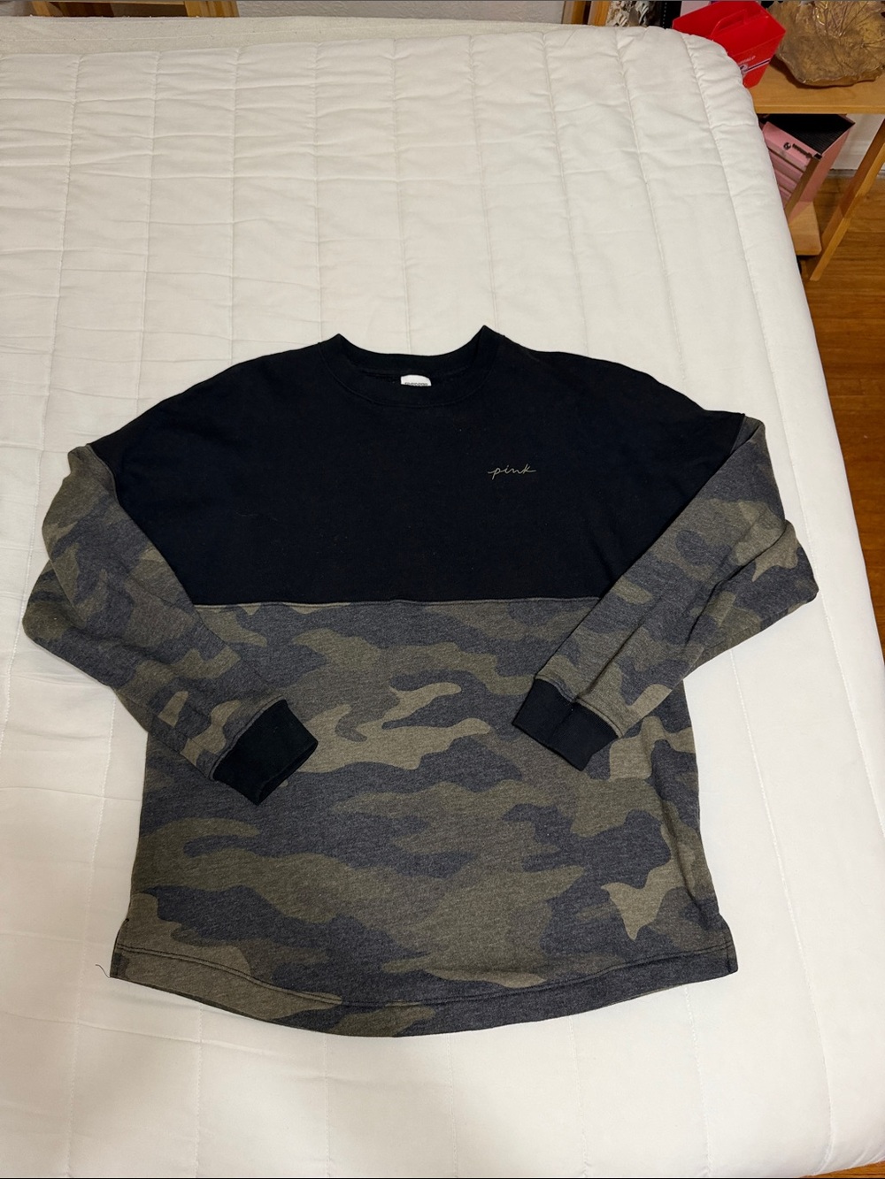 PINK Black & Olive Camo Crewneck Sweatshirt